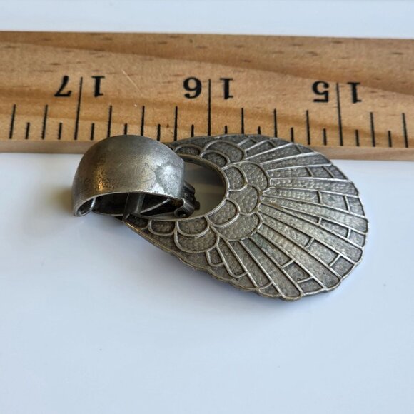 Vtg Donna Dressler Silver Repousse Dangle Earrings Art Deco Clip On Fan Shell - Picture 5 of 5